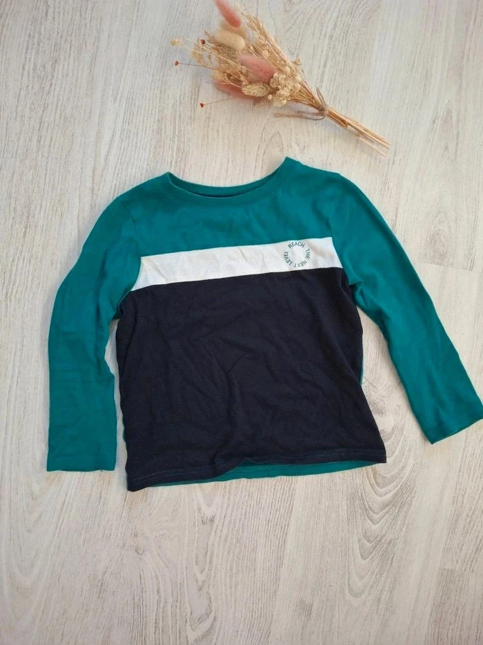 Lot/set of long-sleeve boys' t-shirts grey/green/navy blue Tape a l'oeil/Kiabi – 4 years – photo 2